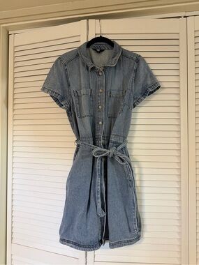 Frye Light Blue Denim Mini Dress with Tie Waist